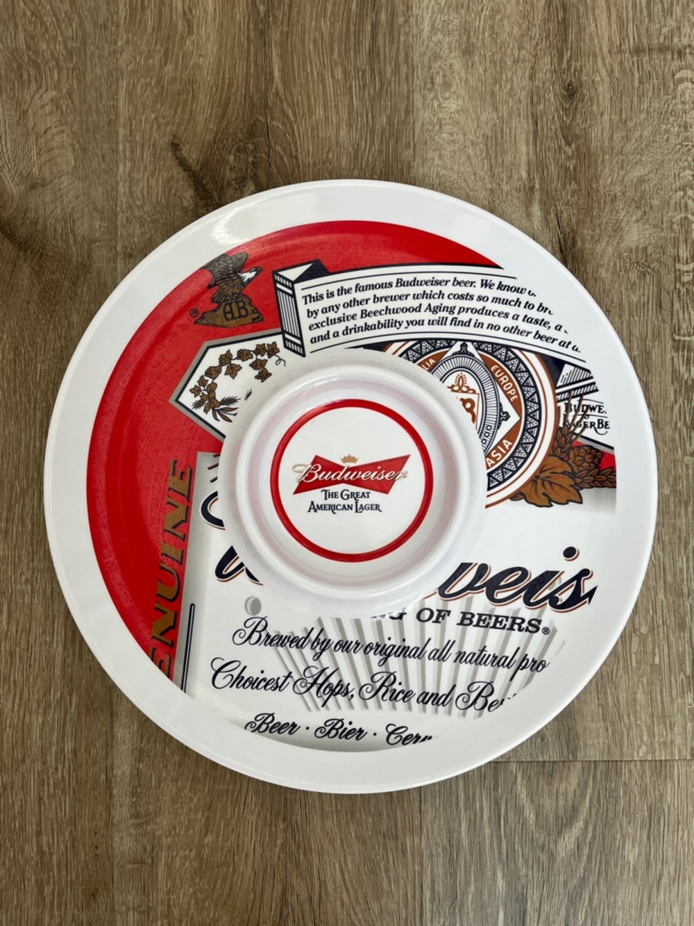 Budweiser Red White and Gold Serving Tray with Center Bowl